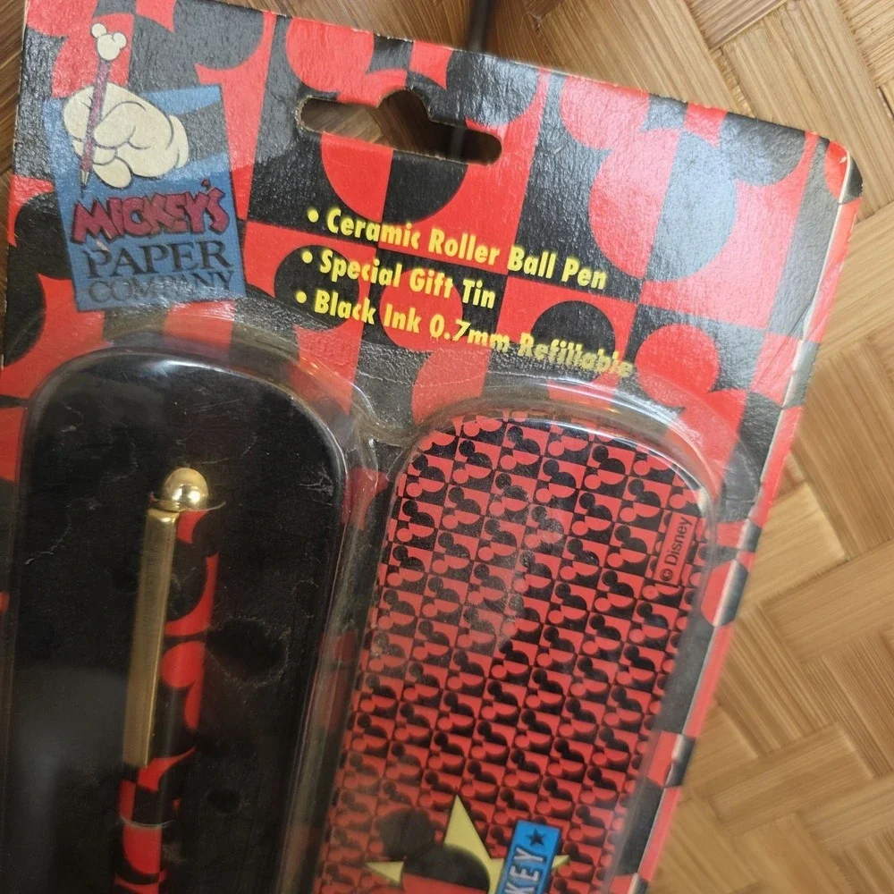 Disney Mickey's Paper Company Roller Ball Pen Red & Black Refillable Gift Tin‎